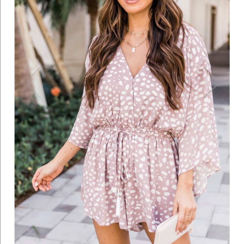 Pink lily never worn romper with adjustable tie at front